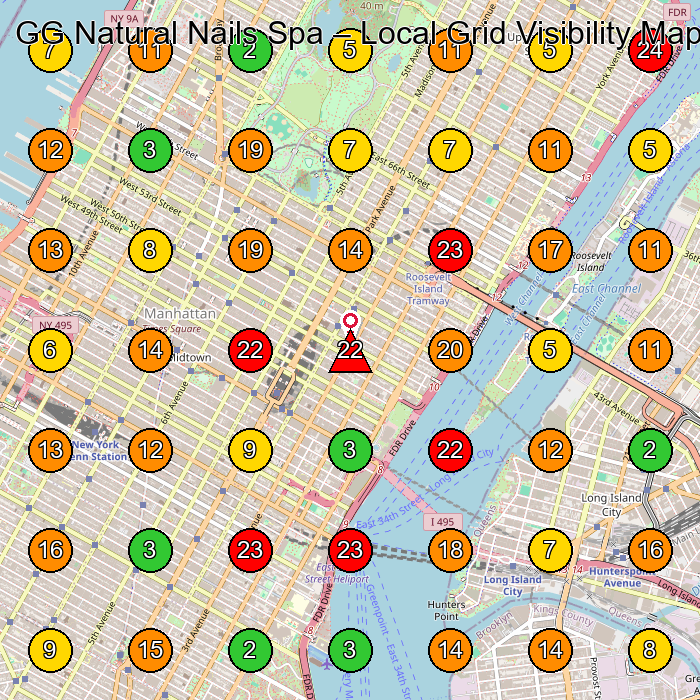 GG Natural Nails Spa Nail Salon GeoGrid ranking map for 2A Manhattan